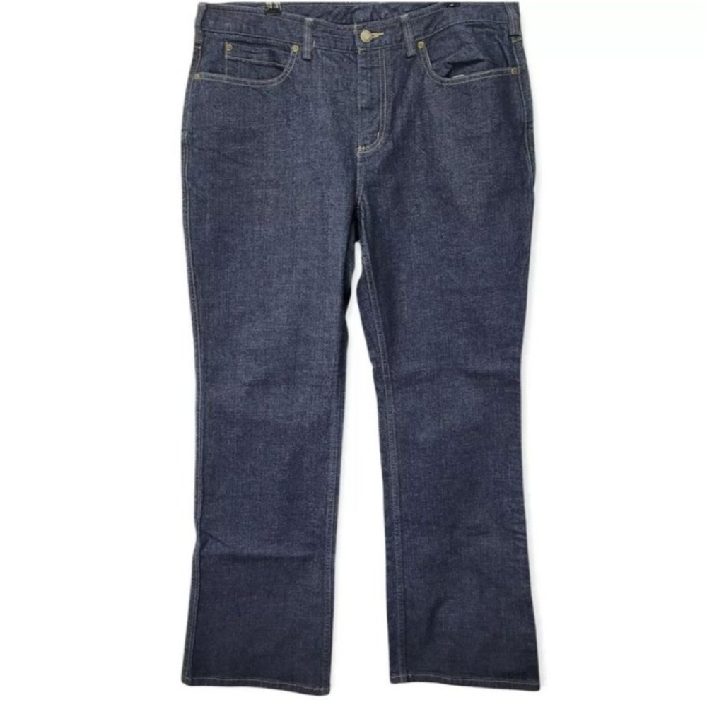 Duluth Trading Co Jeans Women 16 x 31 Mid Rise Straight Leg Dark Wash Denim Blue